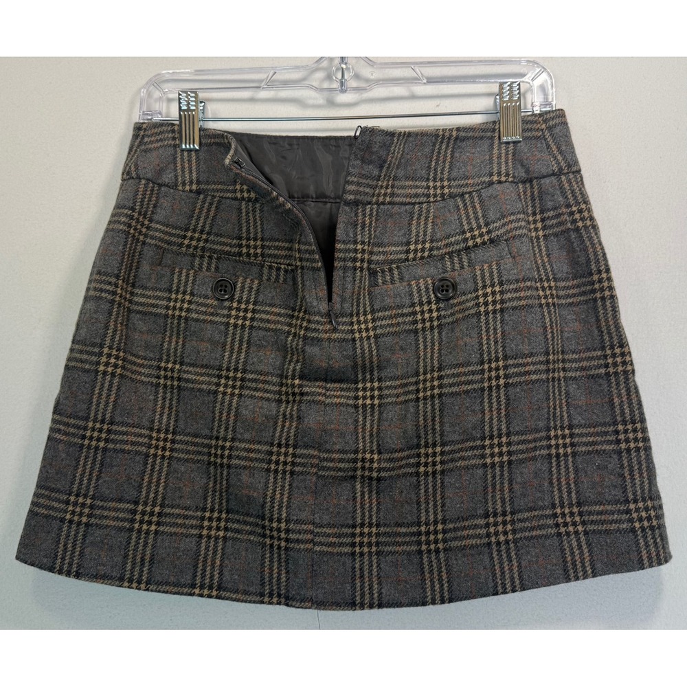 Gap Plaid Wool Mini Skirt Gray Tartan Button Front Preppy Y2K Grungecore Sz 0P - Picture 4 of 10
